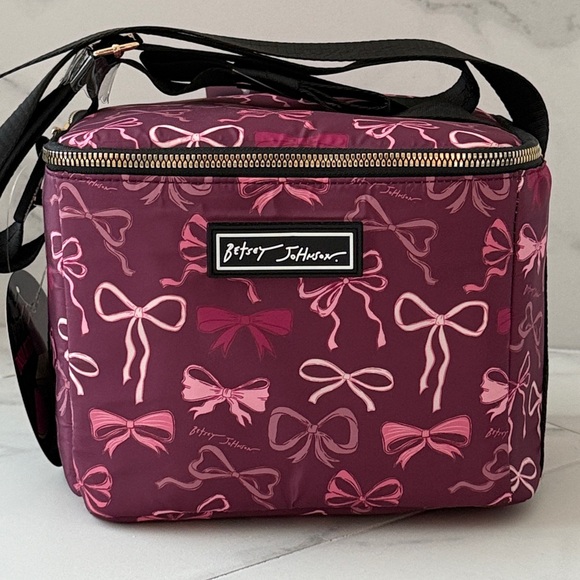 NWT Betsey Johnson Burgundy Fall Ribbon Bows insulated Cooler Lunch tote Bag - Picture 1 of 11